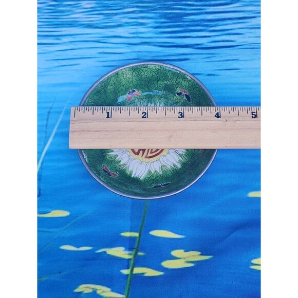 Famille Rose Verte and Bok Choy catchall Encased In Pewter Vintage 4" - Picture 2 of 3